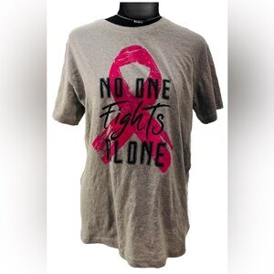 Live Breathe Fight Womens T-Shirt Gray Pink Ribbon No One Fights Alone L NWT